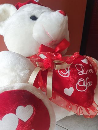 Peluche orso bianco e rosso