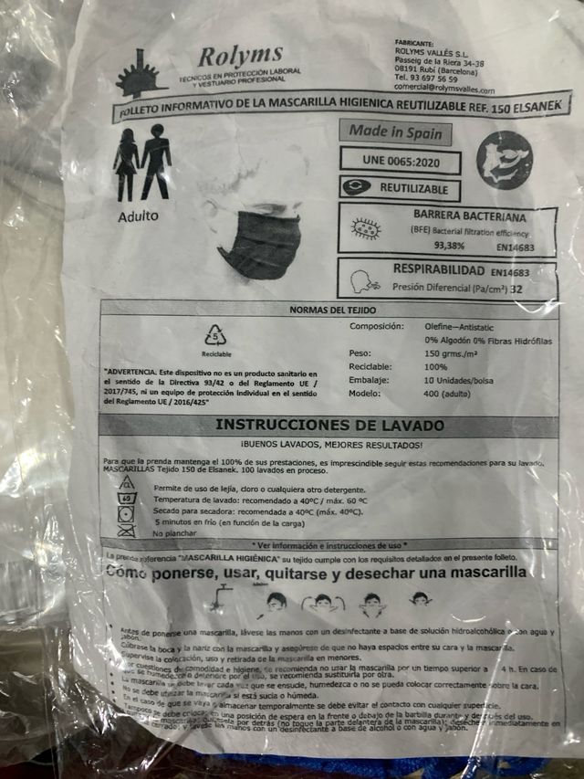 MASCARILLAS homolgadas tela lavables