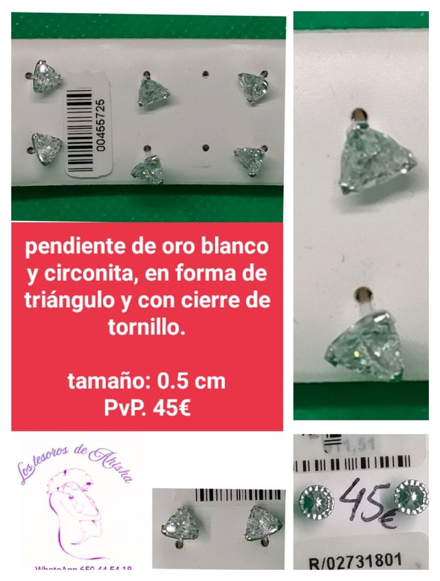 Pendiente de oro blanco y circonita