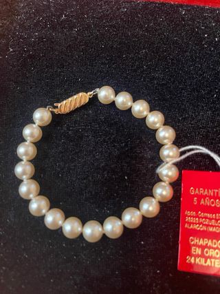 Pulsera Perlas de Mallorca , Chapado oro 24 Kilate