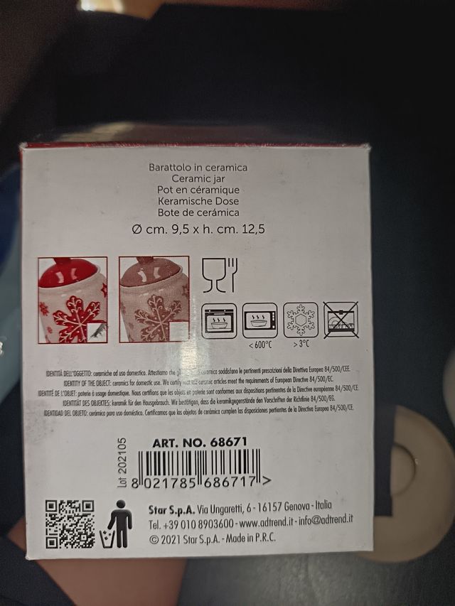 Barottolo ceramica natalizio con coperchio