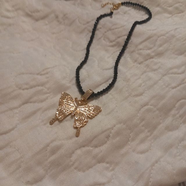 Collana cristalli neri con ciondolo farfalla stras