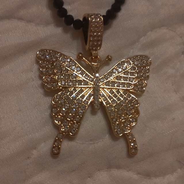 Collana cristalli neri con ciondolo farfalla stras