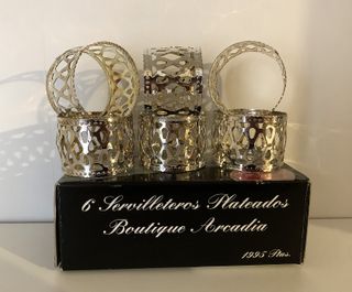 Juego de 6 servilleteros Vintage en metal plateado