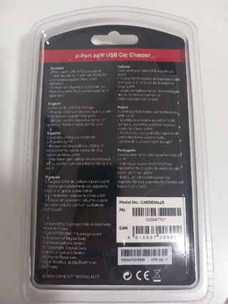 CARGADOR RAPIDO COCHE CONCEPTRONIC 2 PUERTOS USB