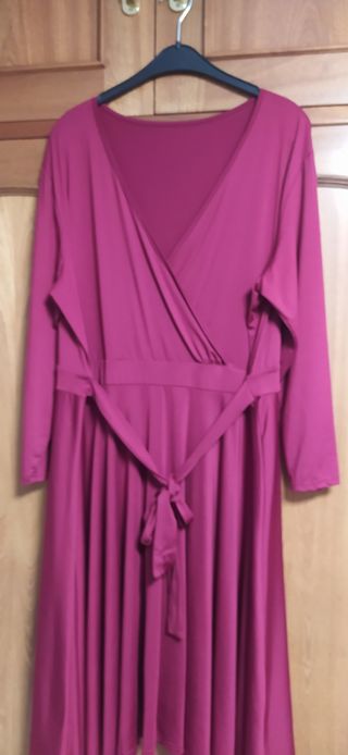 Nuevo Vestido cruzado punto manga larga burdeo