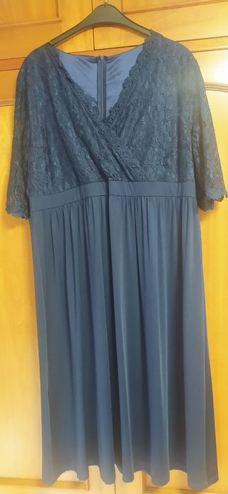 Nuevo Vestido azul marino encaje cruzado punto