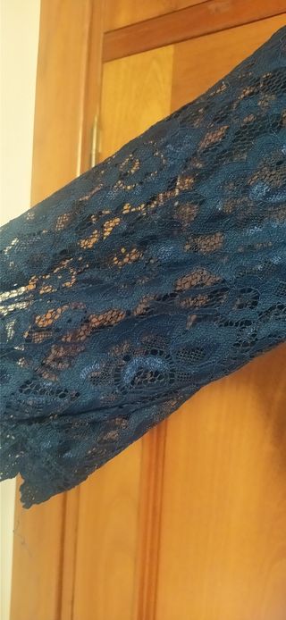 Nuevo Vestido azul marino encaje cruzado punto