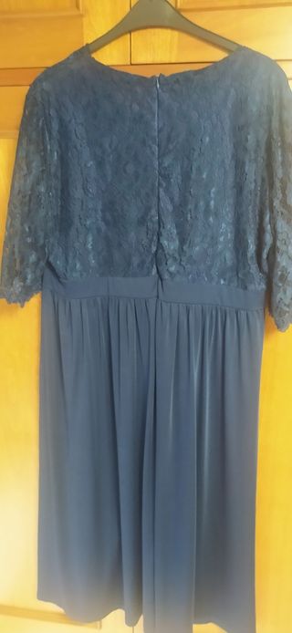 Nuevo Vestido azul marino encaje cruzado punto