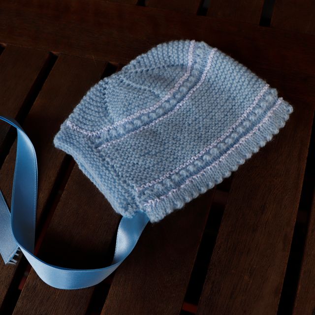 Capota de lana azul y blanca bebé lana 3-6 meses