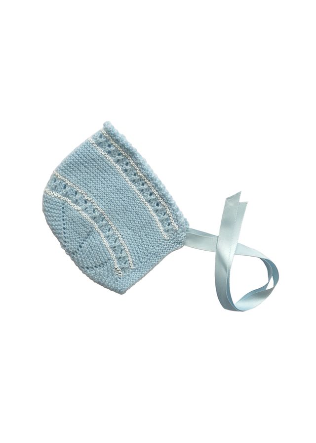 Capota de lana azul y blanca bebé lana 3-6 meses