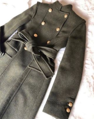 Abrigo largo con lana khaki Zara Talla XS