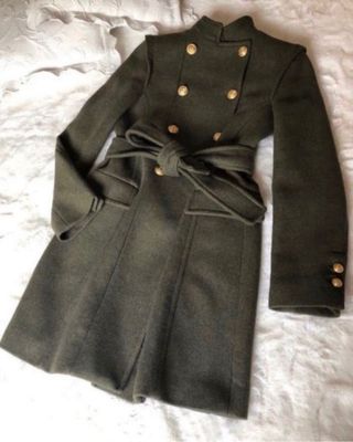 Abrigo largo con lana khaki Zara Talla XS
