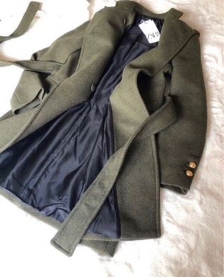 Abrigo largo con lana khaki Zara Talla XS