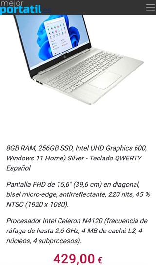 Portatil HP 15s-fq0025ns 256GB FHD nuevo