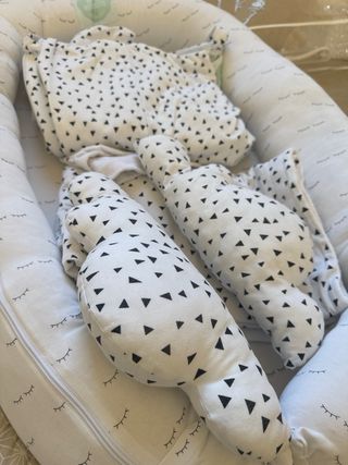 Lote nido cuna petitmarmotte, fundas, toalla manta