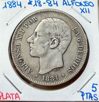 Moneda PLATA 5 Pesetas 1884 *(18-84) ALFONSO XII.