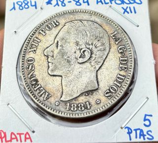 Moneda PLATA 5 Pesetas 1884 *(18-84) ALFONSO XII.