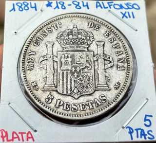 Moneda PLATA 5 Pesetas 1884 *(18-84) ALFONSO XII.