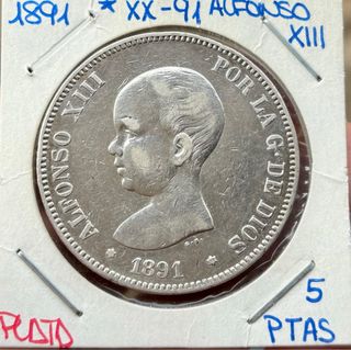 Moneda PLATA 5 Pesetas 1891 *(XX-91) ALFONSO XIII