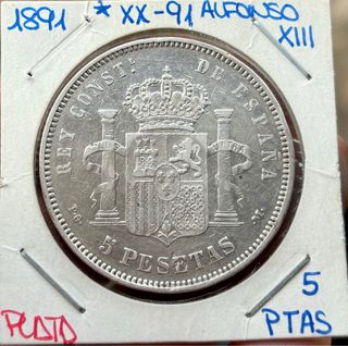 Moneda PLATA 5 Pesetas 1891 *(XX-91) ALFONSO XIII