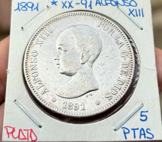 Moneda PLATA 5 Pesetas 1891 *(XX-91) ALFONSO XIII