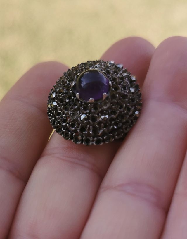 Anillo antiguo plata, amatista y marcasitas