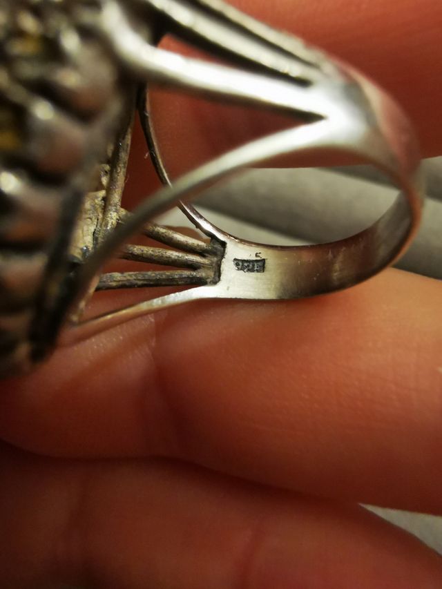 Anillo antiguo plata, amatista y marcasitas