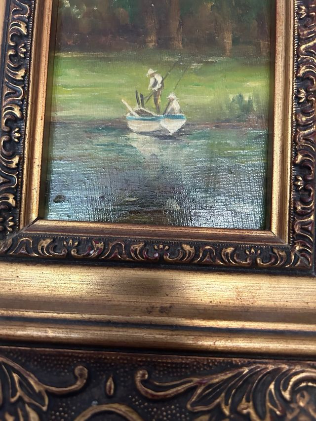 CUATRO PINTURA PESCANDO .Anonimo.