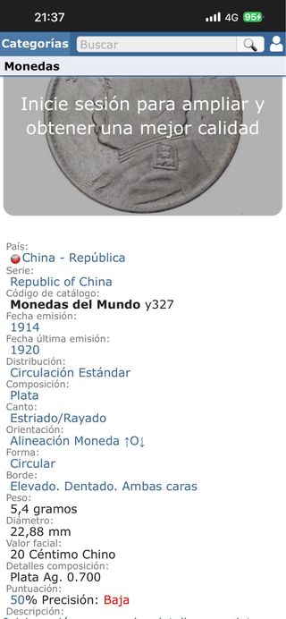 Moneda china plata