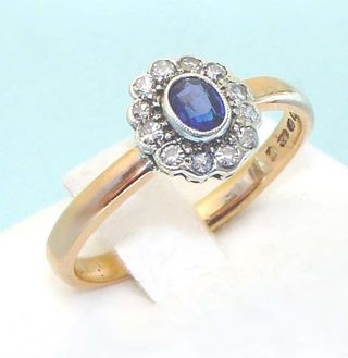 Anello Oro 22K e Platino - Zaffiro blu e Diamanti