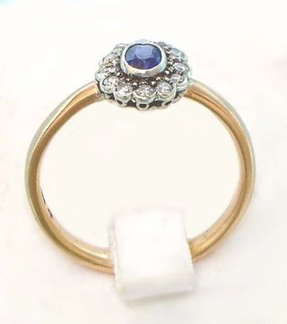 Anello Oro 22K e Platino - Zaffiro blu e Diamanti