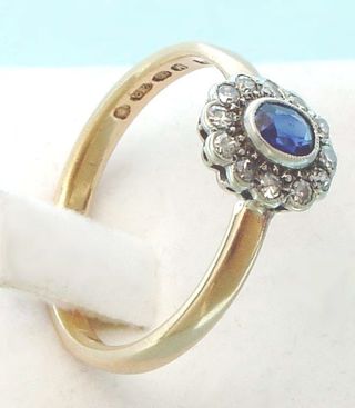 Anello Oro 22K e Platino - Zaffiro blu e Diamanti
