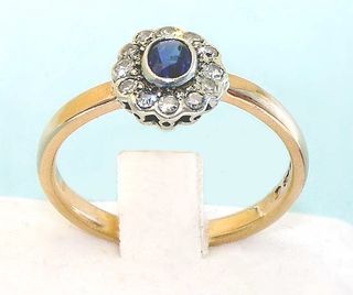 Anello Oro 22K e Platino - Zaffiro blu e Diamanti