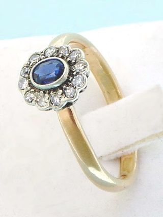 Anello Oro 22K e Platino - Zaffiro blu e Diamanti