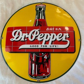 Cartel esmaltado vintage de Dr. Pepper.