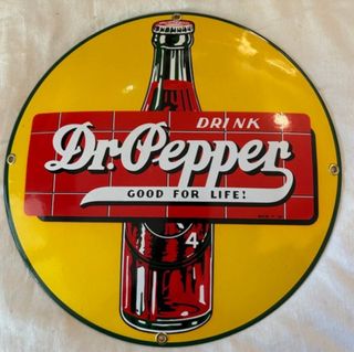 Cartel esmaltado vintage de Dr. Pepper.