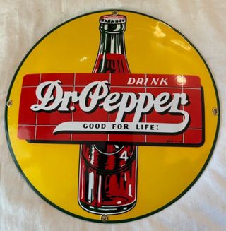 Cartel esmaltado vintage de Dr. Pepper.