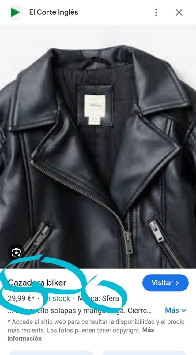 Chaqueta biker negra Sfera piel 7-8años