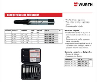 Conjunto extractores de tornillos macho WURTH