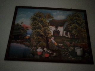 Quadro con stampa naif, cornice legno