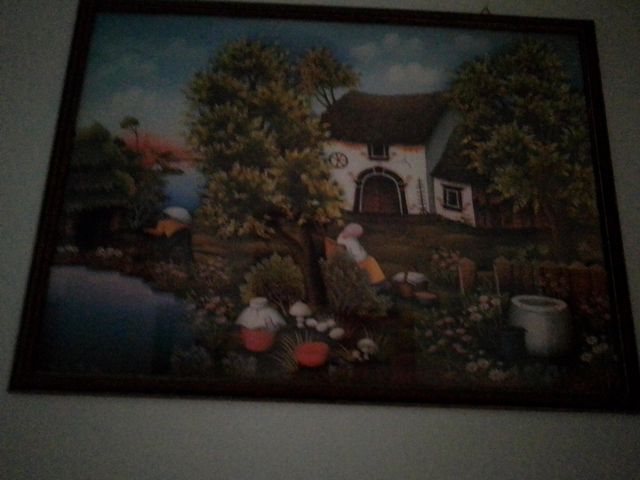 Quadro con stampa naif, cornice legno