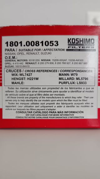 Filtro de aceite para Renault, Opel, Nissan,Suzuki