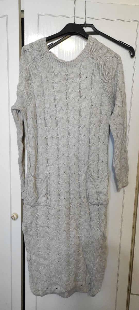 Vestito-maglia lunga bianco crema