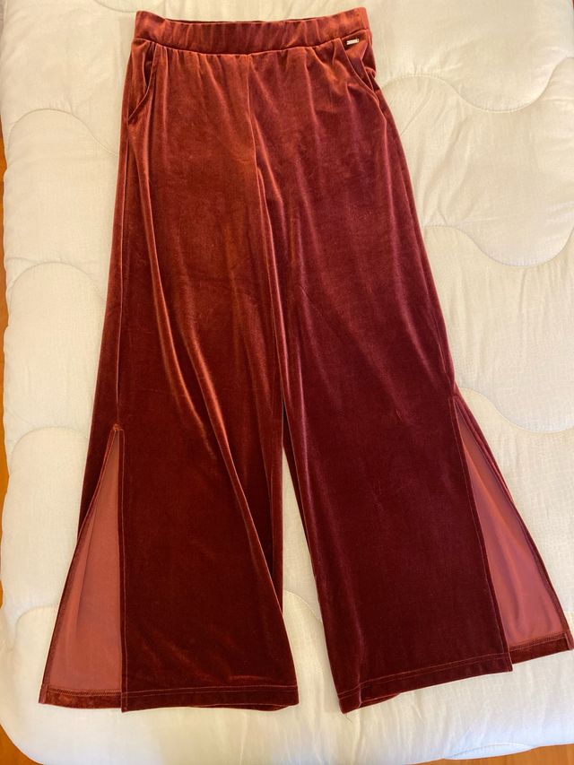 Pantalone palazzo in ciniglia bordeaux