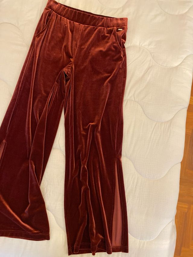 Pantalone palazzo in ciniglia bordeaux