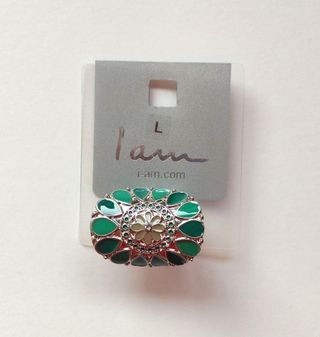 Anillo de mujer plateado, grande y verde (nuevo)