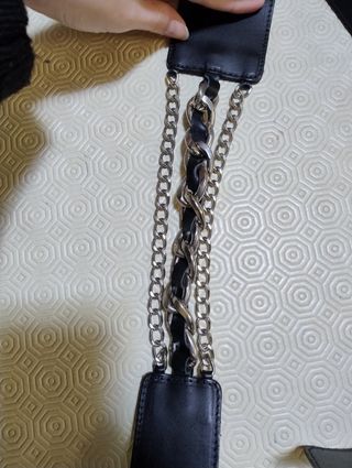 Cintura nera pelle alta catena maglie