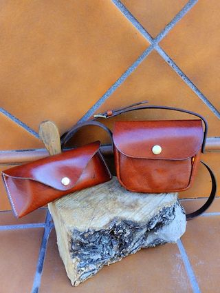 Bolso de cuero y funda de gafas