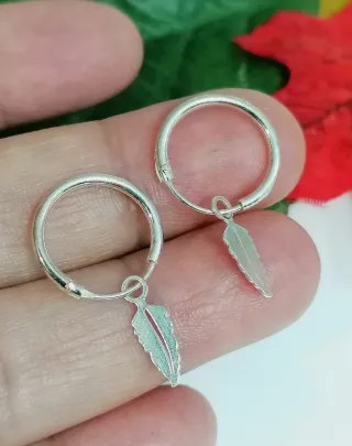 Pendiente Aros pluma plata de ley 925.